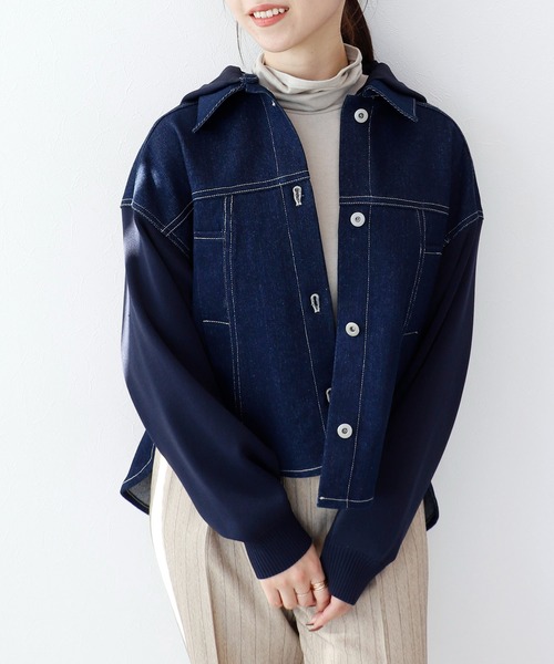 デニムジャケット　ジージャン　フード Jines デニムジャケット gジャン デニム×ニットGジャン「フード