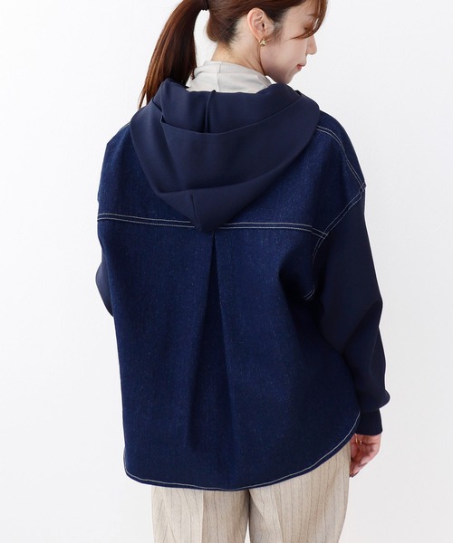 デニムジャケット　ジージャン　フード Jines デニムジャケット gジャン デニム×ニットGジャン「フード