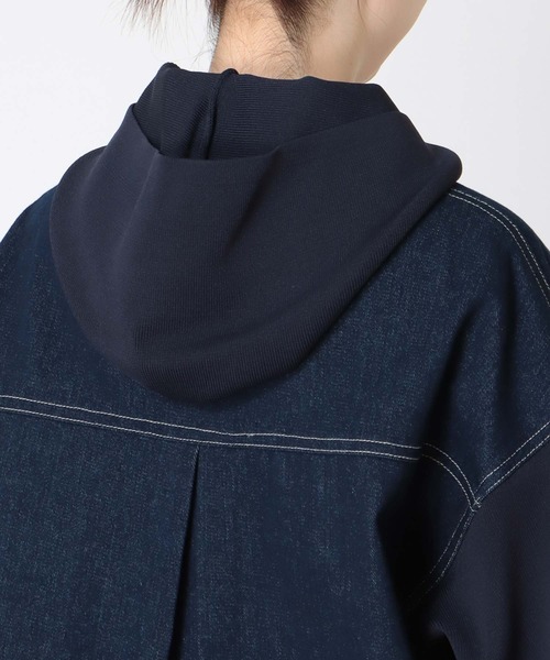 Jines デニムジャケット gジャン デニム×ニットGジャン「フード