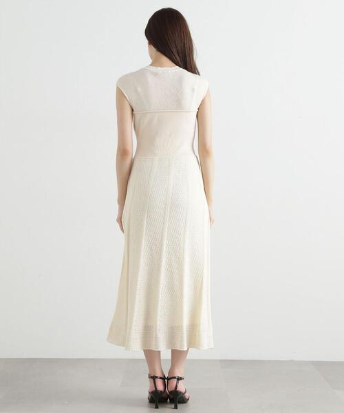 リナシメント ホワイトリブ編みニットワンピース PROPORTION BODY DRESSING ワンピース 柄編みニットワンピース