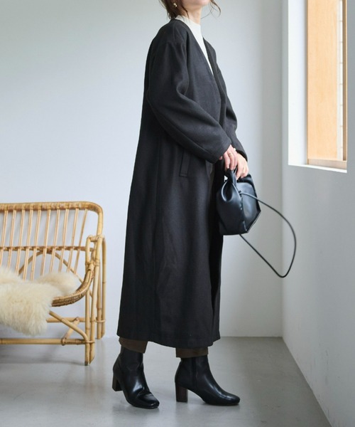 「ECRIRE」 ノーカラーコート M ベージュ レディース_画像6