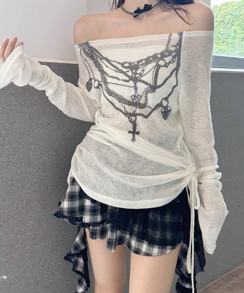 tシャツ A'GEM/9 × .kom 「.Kom/ドットケーオーエム」 ネックレスプリントトップス レディース