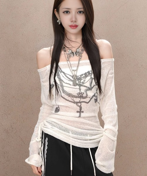 tシャツ A'GEM/9 × .kom 「.Kom/ドットケーオーエム」 ネックレスプリントトップス レディース KOM tシャツ A'GEM/9 × .kom 「.Kom/ドットケーオーエム