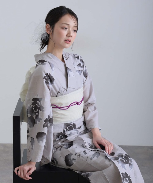 レディース　浴衣　兵児帯　紫陽花 yulie 浴衣 大人浴衣2点セット洗える 兵児帯 女性 黒 選べる シック