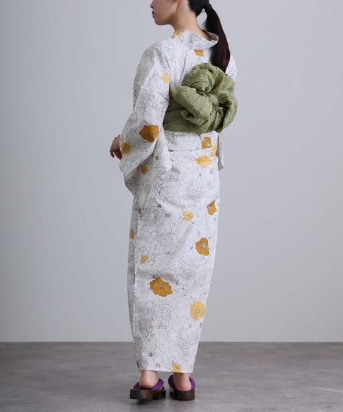 yulie 浴衣 大人浴衣2点セット洗える 綿麻帯 兵児帯 女性 黒 選べる