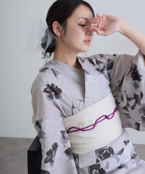yulie 浴衣 大人浴衣2点セット洗える 兵児帯 女性 黒 選べる シック