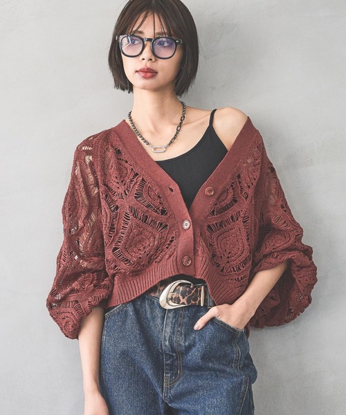 PAGEBOY カーディガン スカシリーフニットボレロ レディース
