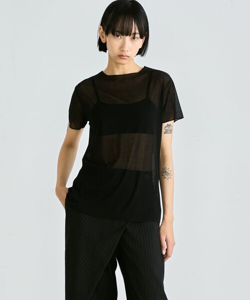 tシャツ シアーフライス ハーフスリーブトップス レディース Edition tシャツ シアーフライス ハーフスリーブトップス