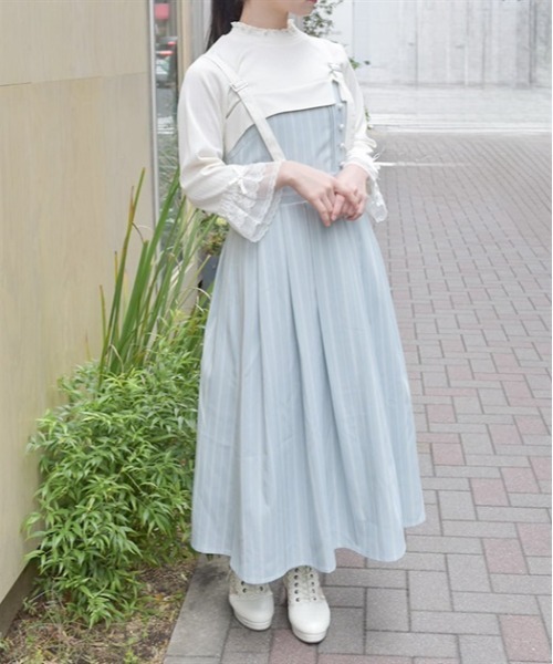axes femme ワンピース 蝶刺繍リボンストライプジャンパー