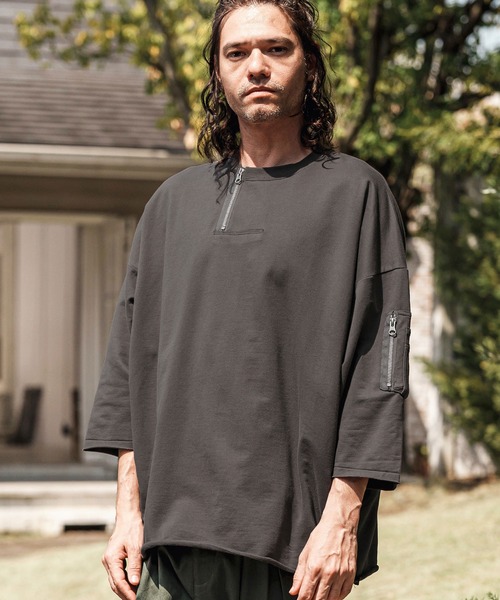 CAMBIO tシャツ mt9733- Zipper Neck 3-4 Sleeve Cut sew 半端袖