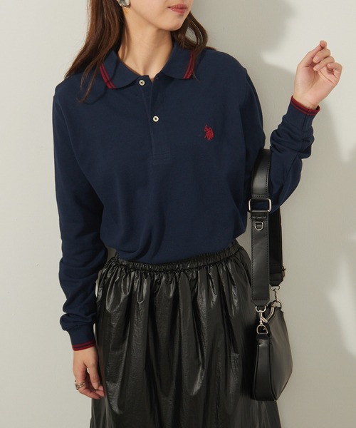 [U.S. POLO ASSN.] рубашка-поло с длинным рукавом M белый женский 