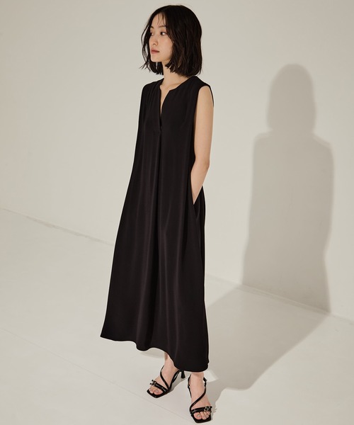 STUDIOUS / Back Satin Belted Dress/ノースリーブワンピース/1/BLK/125311036// STUDIOUS（ステュディオス） ワンピース 「STUDIOUS/ステュディオス