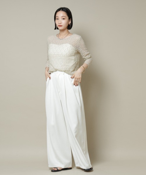 【新品未使用】EDIT.FORLULU レース付きホワイト長袖トップス NANO universe tシャツ シアーレースロングスリーブトップス