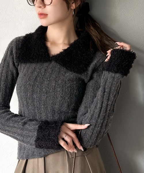 mily bilet ニット セーター 「mily bilet」可愛さ、ふわり2倍増し配色 mily bilet ニット セーター 「mily bilet」可愛さ、ふわり2倍増し配色