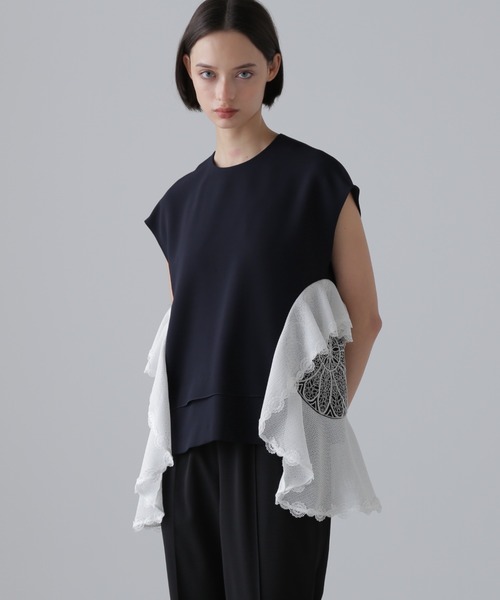 美品 アドーア ADORE ドライストレッチブラウス ハンカチーフヘム ブラック 美品 アドーア ADORE ドライストレッチブラウス ハンカチーフヘム