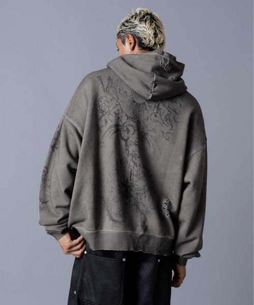 パーカー DankeSchon/ダンケシェーン/ACID WASH MESH HOODIE メンズ