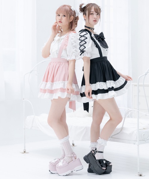 「DearMyLove」 半袖ブラウス MEDIUM ホワイト×グレー レディース_画像3