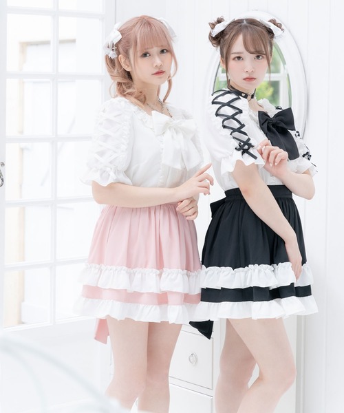 「DearMyLove」 半袖ブラウス MEDIUM ホワイト×グレー レディース_画像5