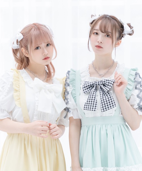 「DearMyLove」 半袖ブラウス MEDIUM ホワイト×グレー レディース_画像7