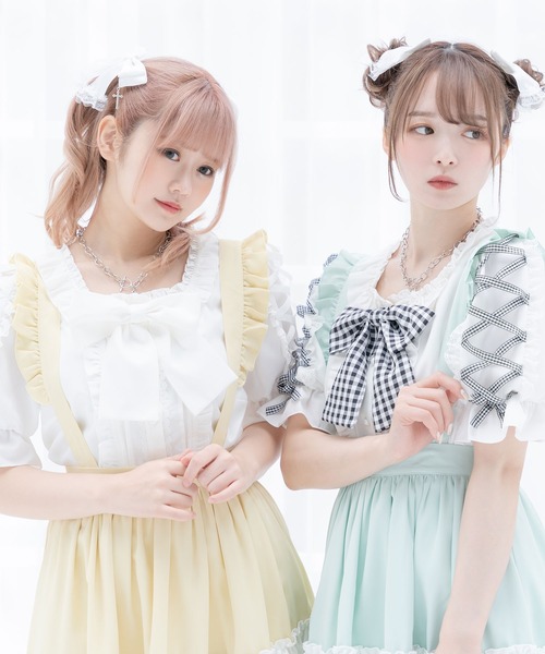 「DearMyLove」 半袖ブラウス MEDIUM ホワイト×グレー レディース_画像8