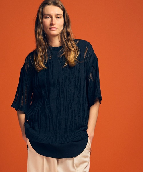 MAISON SPECIAL（メゾンスペシャル） 半袖ニット 2 ブラック メンズ