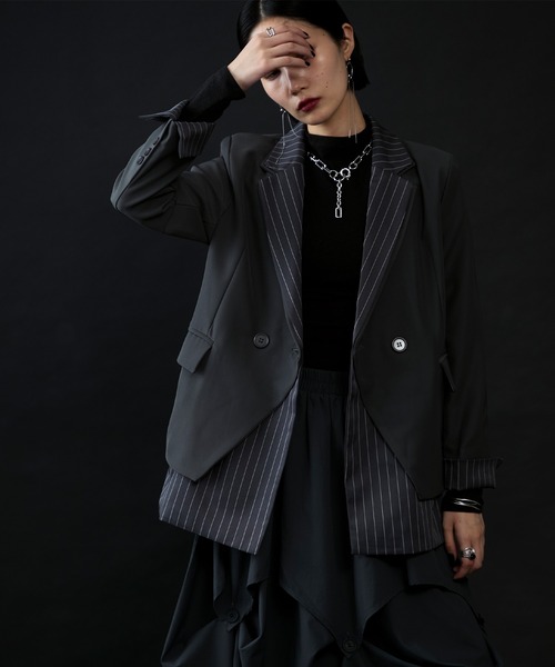 MONOe ジャケット テーラードジャケット ストライプレイヤード