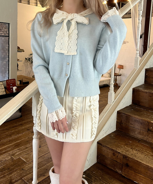 MORE self LOVE ニット セーター レースリボンカーディガン レディース