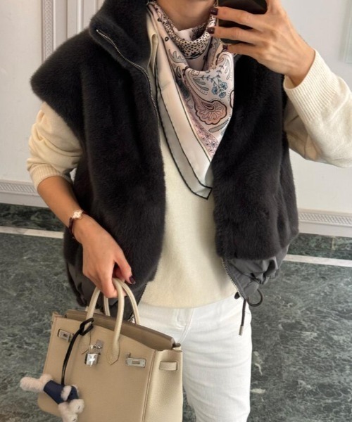 ダウンベスト ベスト ファーベスト ジップアップデザイン レディース