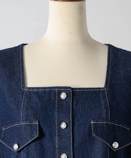 Lallana（ララーナ） ワンピース 半袖 square neck denim mini dress