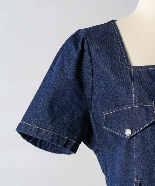 Lallana（ララーナ） ワンピース 半袖 square neck denim mini dress