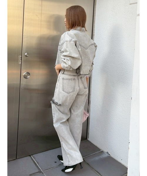 ジーンズ デニム デニムパンツ カットアウトハイウエストワイドデニムパンツ「セットアップ着用可能」 レディース_13