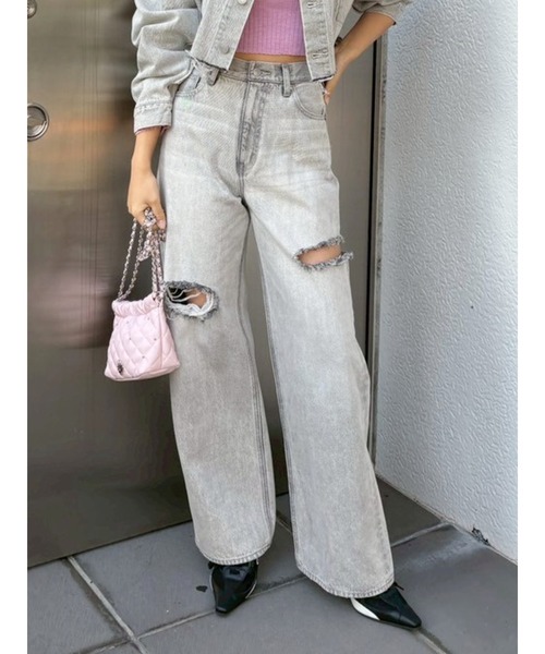 ジーンズ デニム デニムパンツ カットアウトハイウエストワイドデニムパンツ「セットアップ着用可能」 レディース_18