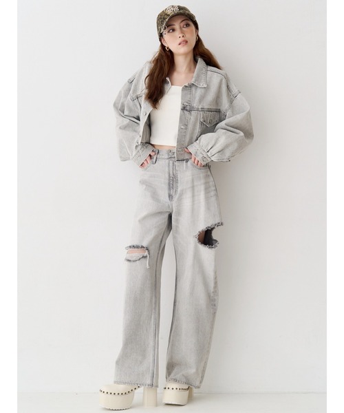 ジーンズ デニム デニムパンツ カットアウトハイウエストワイドデニムパンツ「セットアップ着用可能」 レディース_4
