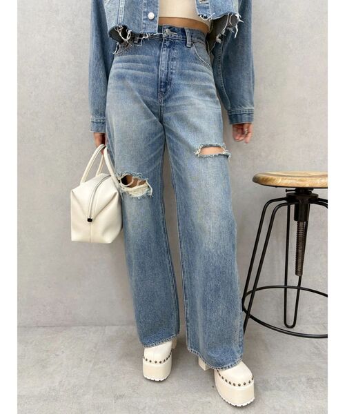 ジーンズ デニム デニムパンツ カットアウトハイウエストワイドデニムパンツ「セットアップ着用可能」 レディース_19