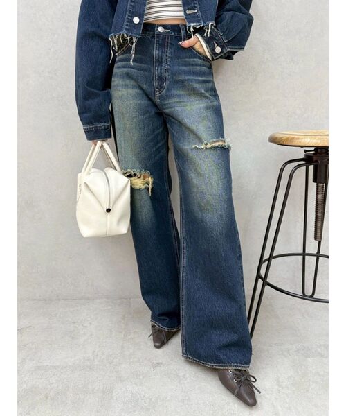 ジーンズ デニム デニムパンツ カットアウトハイウエストワイドデニムパンツ「セットアップ着用可能」 レディース_20