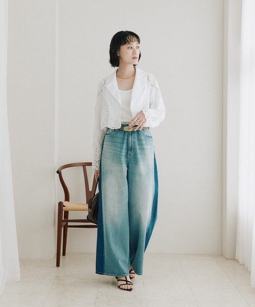 ジーンズ デニム デニムパンツ 「エッジを効かせたデザイン」ラインバギーデニム レディース_12