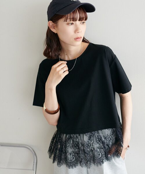 tシャツ 半袖 「WEB限定」ヒゲレースドッキング半袖Tシャツ レディース | Discoat | 02