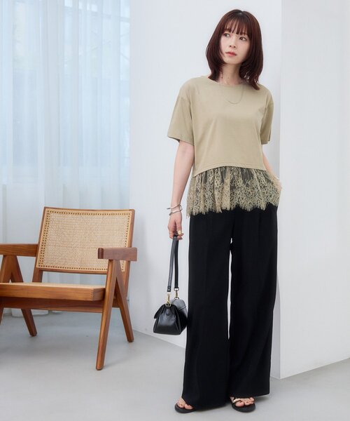 tシャツ 半袖 「WEB限定」ヒゲレースドッキング半袖Tシャツ レディース | Discoat | 14