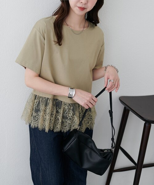 tシャツ 半袖 「WEB限定」ヒゲレースドッキング半袖Tシャツ レディース | Discoat | 10