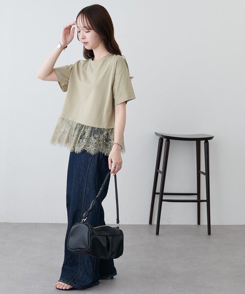 tシャツ 半袖 「WEB限定」ヒゲレースドッキング半袖Tシャツ レディース | Discoat | 07