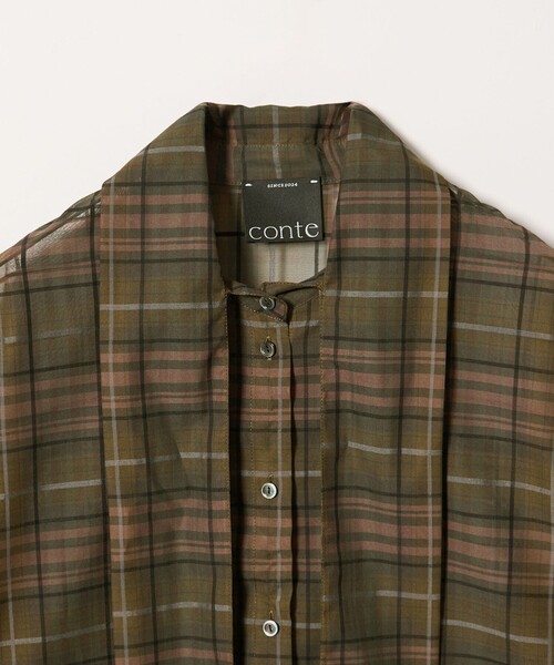 conte ブラウス シャツ 「conte」シアー チェック ボウタイブラウス BK 