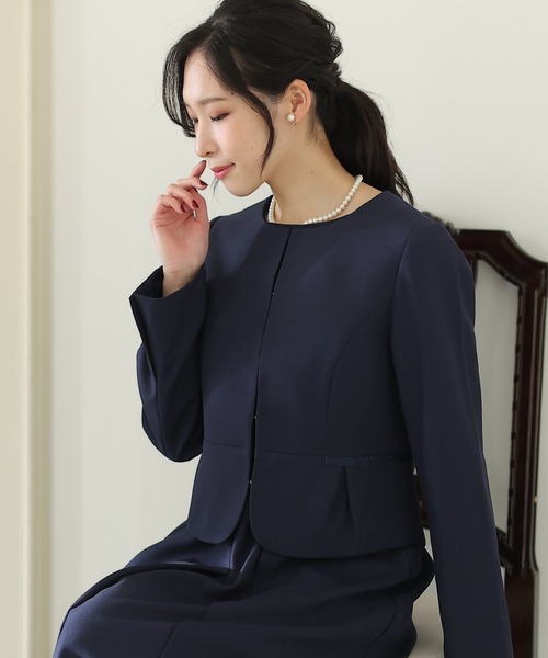 「PourVous」 ノーカラージャケット M グレー レディース_画像6