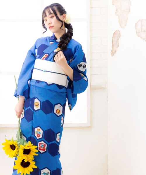 KIMONOMACHI 浴衣 レディース 浴衣 単品 ネイビー×薄群青色