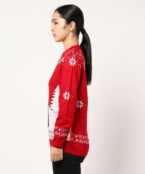 ニットカーディガン　アグリーニット　刺繍　立体　クリスマス　セーター L クリスマス アグリー ニット カーディガン 赤 刺繍 装飾 スノーマン