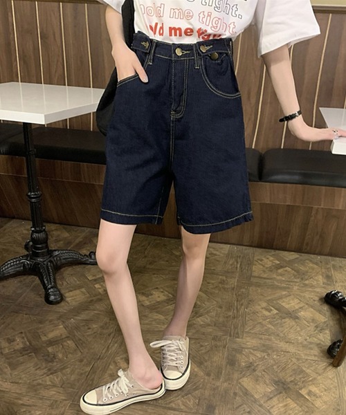 meJane パンツ デニム ジーンズ Aラインデニムハーフパンツ