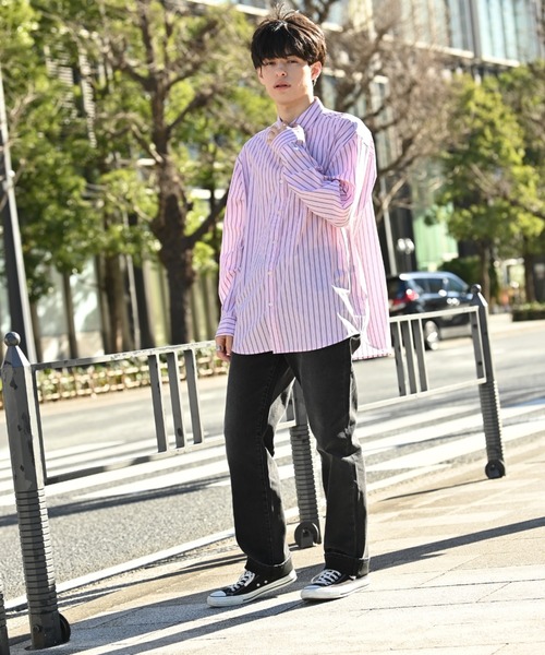 NAVY シャツ ルーズシルエットストライプ L/S レギュラーカラーシャツ