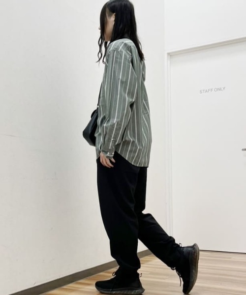 ストライプ 長袖シャツ ルーズシルエット お洒落 羽織り モード NAVY(ファッション) シャツ ルーズシルエットストライプ L/S