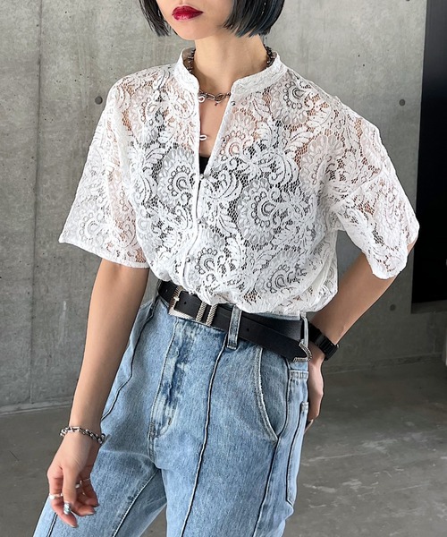 熱販売 PAGEBOY ブラウス WEB限定アイテム/レースバンドカラー シャツ トップス
