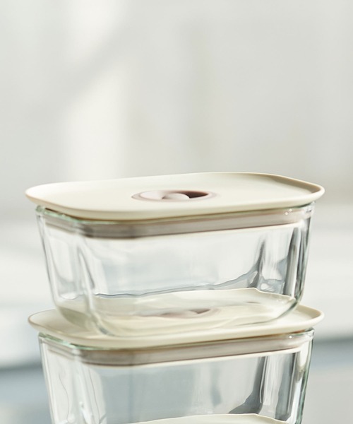 中古品　食品保存容器 ステンレススチール・ガラス製 FIKA キッチン FIKA GLASS 耐熱ガラス製食品保存容器 四角タイプ 800ml
