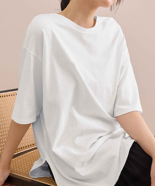 tシャツ 綿100％ラウンドヘム半袖オーバーサイズTシャツ